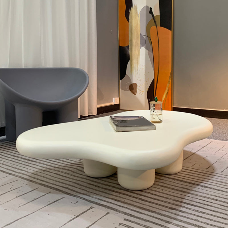 Modern Glass Steel Coffee Table with Four Legs Cocktail Table for Living Room Off-White Clearhalo 'Coffee & Accent Tables' 'Coffee Tables' 'coffee_tables' 'furn' 'furn_coffee_tables' 'Furniture' 'Living Room Furniture' 5158194
