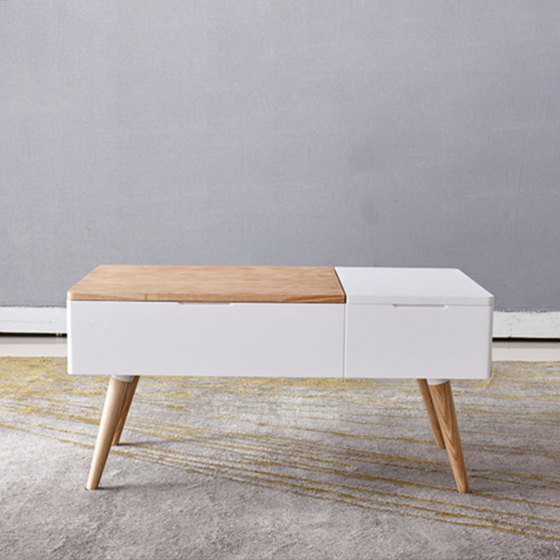 Retangular Natural Wood 4 Legs Coffee Table 1 Single Modern Cocktail Table with Drawers