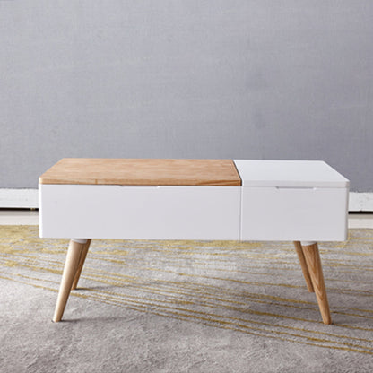 Retangular Natural Wood 4 Legs Coffee Table 1 Single Modern Cocktail Table with Drawers