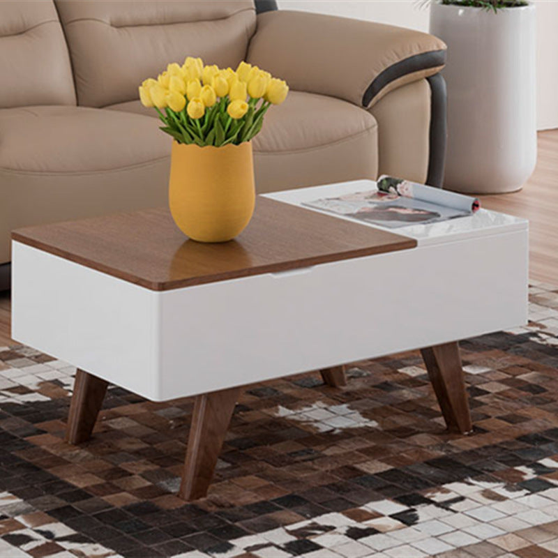 Retangular Natural Wood 4 Legs Coffee Table 1 Single Modern Cocktail Table with Drawers