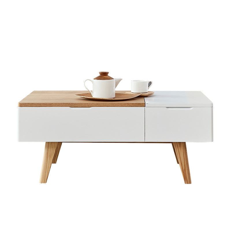 Retangular Natural Wood 4 Legs Coffee Table 1 Single Modern Cocktail Table with Drawers