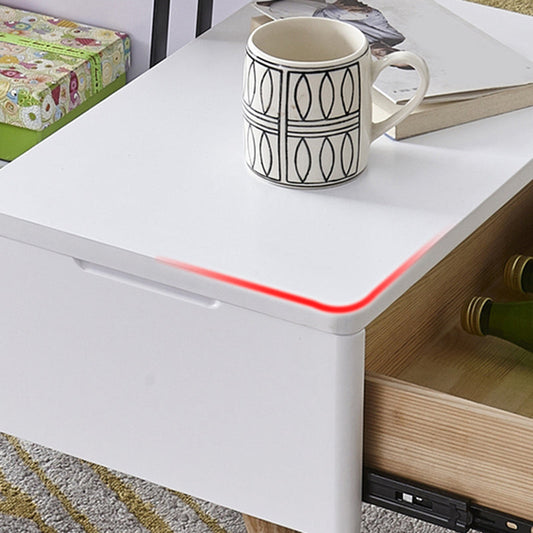 Retangular Natural Wood 4 Legs Coffee Table 1 Single Modern Cocktail Table with Drawers