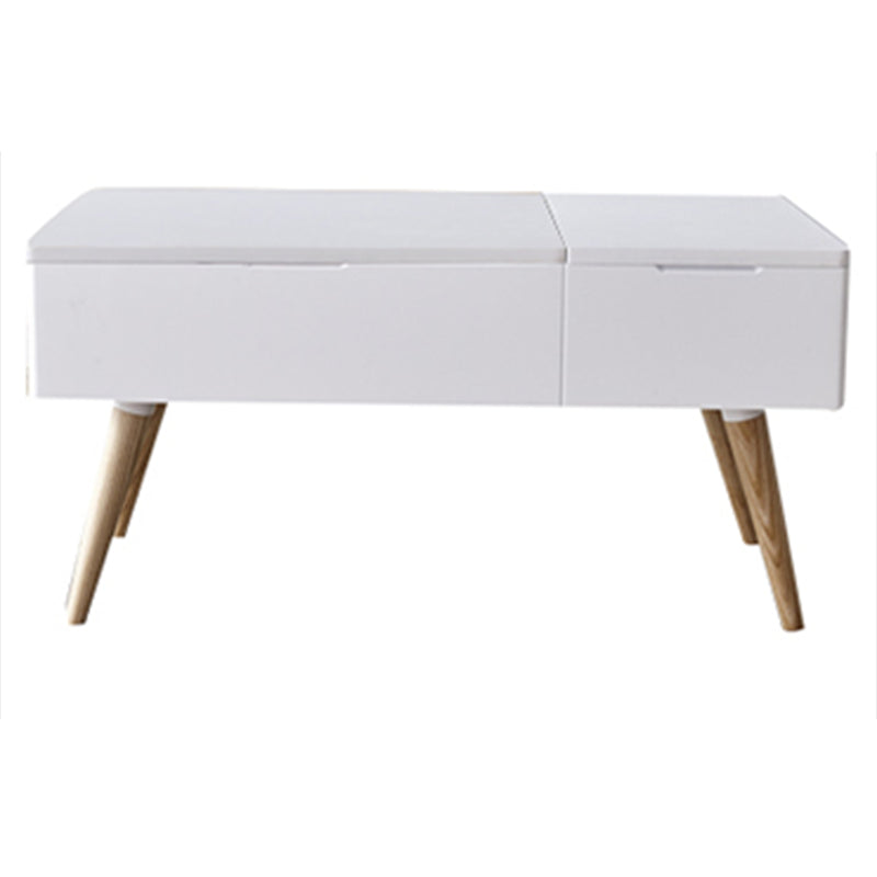 Retangular Natural Wood 4 Legs Coffee Table 1 Single Modern Cocktail Table with Drawers
