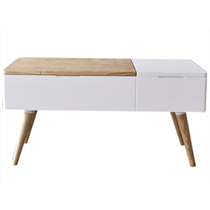 Retangular Natural Wood 4 Legs Coffee Table 1 Single Modern Cocktail Table with Drawers