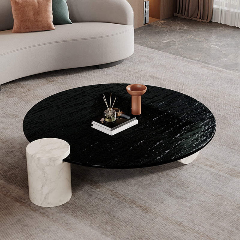 Moderner Marmor-Couchtisch mit 2 Beinen, runder Cocktailtisch mit Glasplatte, transparent