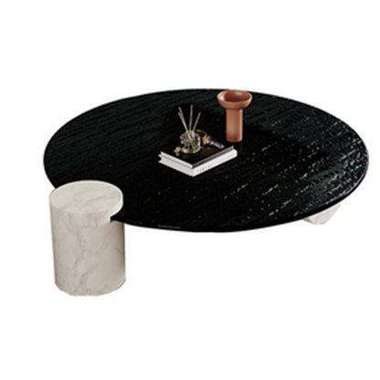Moderner Marmor-Couchtisch mit 2 Beinen, runder Cocktailtisch mit Glasplatte, transparent