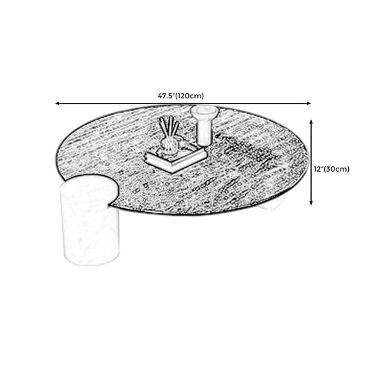 Modern Marble 2 Legs Coffee Table Round Glass Top Cocktail Table in Clear
