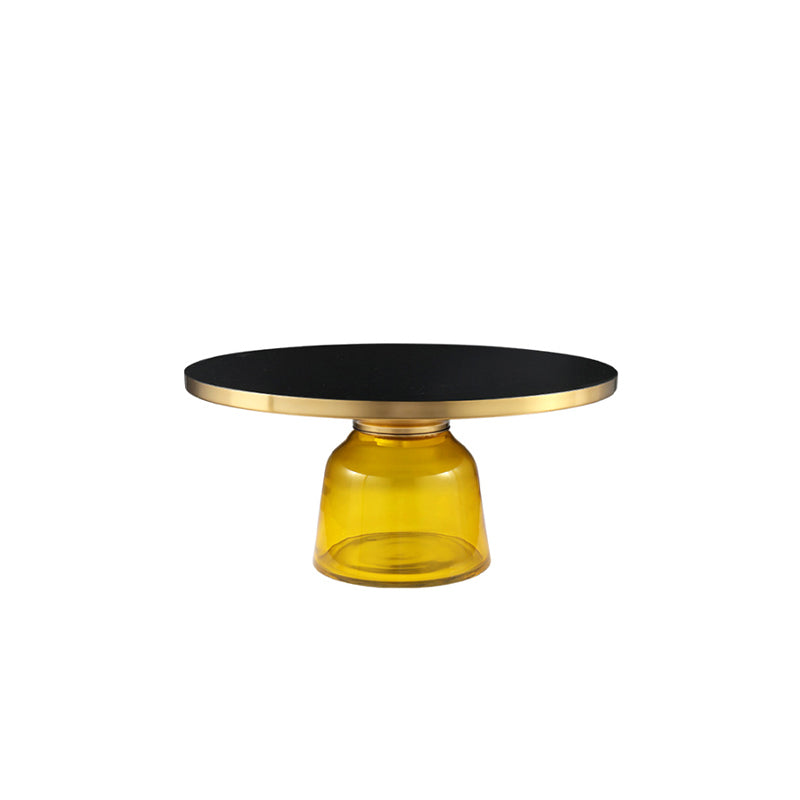 Modernism Pedestal 1 Single Coffee Table Round Glass Cocktail Table 30"L x 30"W x 14"H Yellow Clearhalo 'Coffee & Accent Tables' 'Coffee Tables' 'coffee_tables' 'furn' 'furn_coffee_tables' 'Furniture' 'Living Room Furniture' 5158335