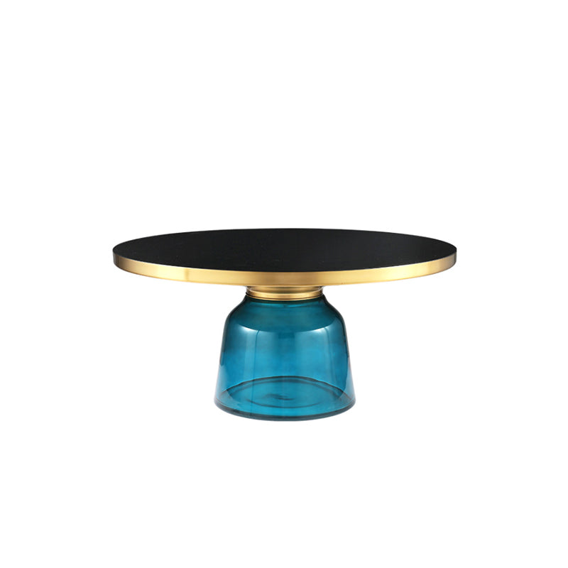 Modernism Pedestal 1 Single Coffee Table Round Glass Cocktail Table 30"L x 30"W x 14"H Blue Clearhalo 'Coffee & Accent Tables' 'Coffee Tables' 'coffee_tables' 'furn' 'furn_coffee_tables' 'Furniture' 'Living Room Furniture' 5158336