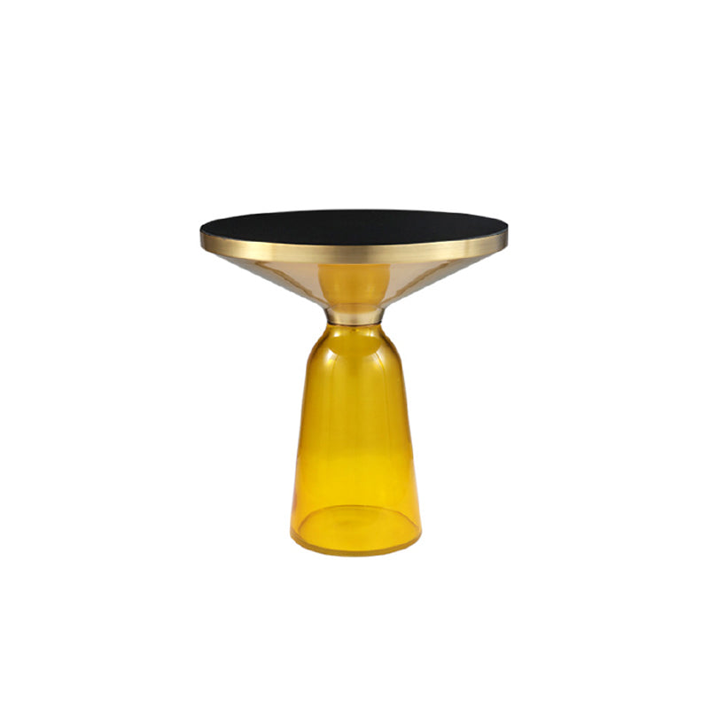 Modernism Pedestal 1 Single Coffee Table Round Glass Cocktail Table 20"L x 20"W x 21"H Yellow Clearhalo 'Coffee & Accent Tables' 'Coffee Tables' 'coffee_tables' 'furn' 'furn_coffee_tables' 'Furniture' 'Living Room Furniture' 5158340