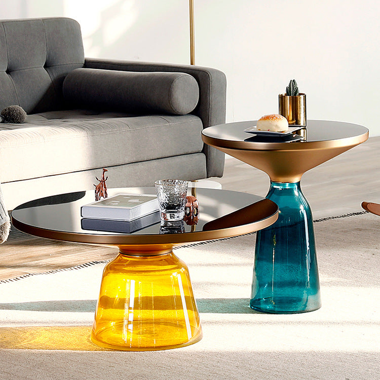 Modernism Pedestal 1 Single Coffee Table Round Glass Cocktail Table Clearhalo 'Coffee & Accent Tables' 'Coffee Tables' 'coffee_tables' 'furn' 'furn_coffee_tables' 'Furniture' 'Living Room Furniture' 5158341