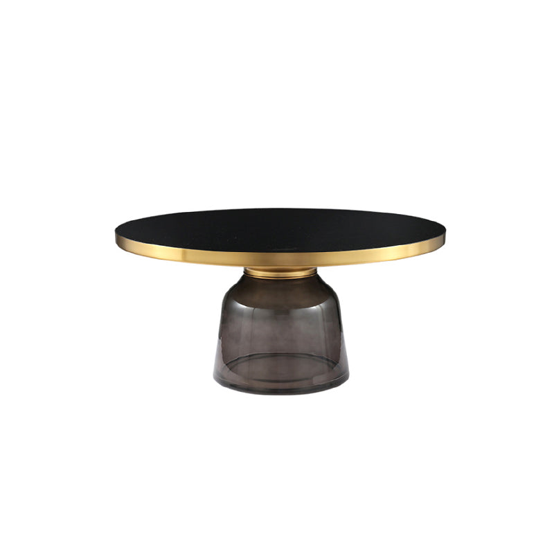 Modernism Pedestal 1 Single Coffee Table Round Glass Cocktail Table 30"L x 30"W x 14"H Grey Clearhalo 'Coffee & Accent Tables' 'Coffee Tables' 'coffee_tables' 'furn' 'furn_coffee_tables' 'Furniture' 'Living Room Furniture' 5158343