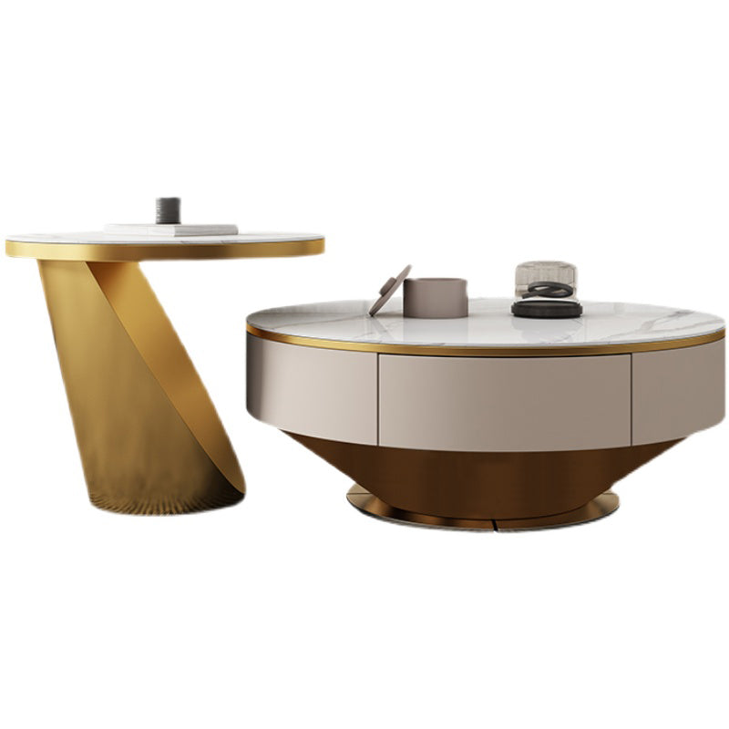 Modern Marble Drum Coffee Table Round Cocktail Table in white Clearhalo 'Coffee & Accent Tables' 'Coffee Tables' 'coffee_tables' 'furn' 'furn_coffee_tables' 'Furniture' 'Living Room Furniture' 5158415