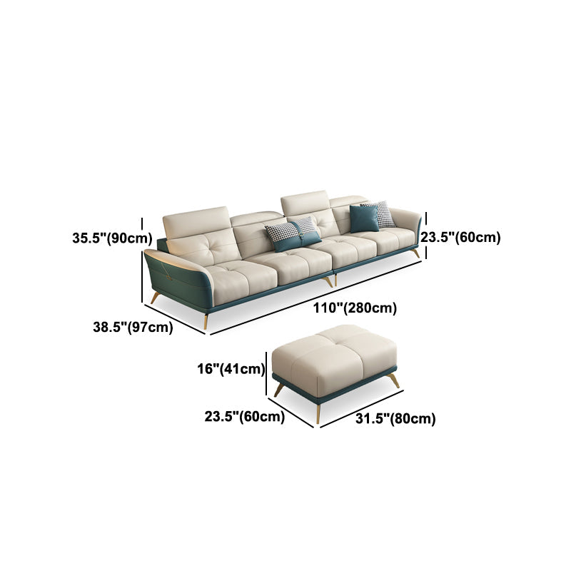 Sofa sectionnel du bras de smoking 35.43 "Haut-cuir authentique en cuir tufté canapé à dos fendu