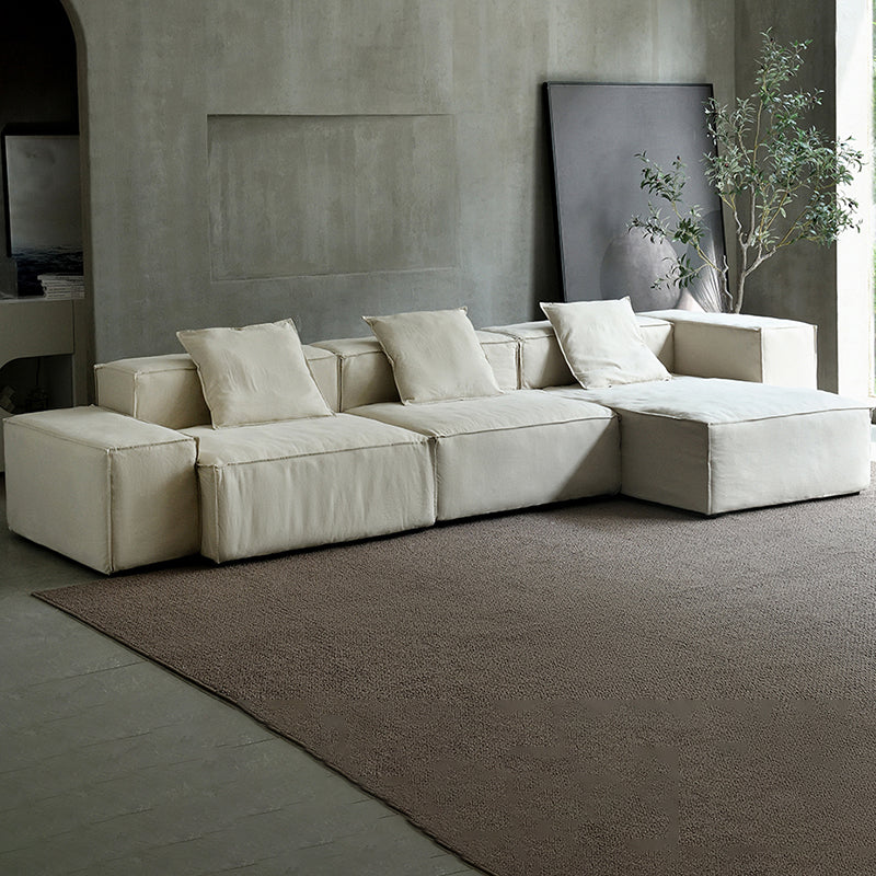 Cotton Blend Square Arm Sectional Sofa 25.6"High Cushion Back Sofa,White