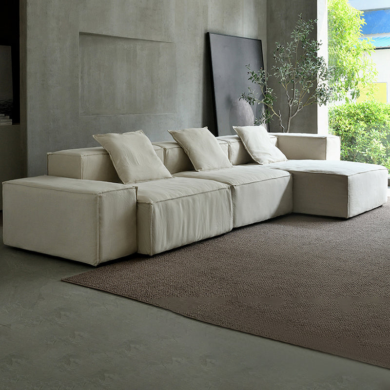 Cotton Blend Square Arm Sectional Sofa 25.6"High Cushion Back Sofa,White