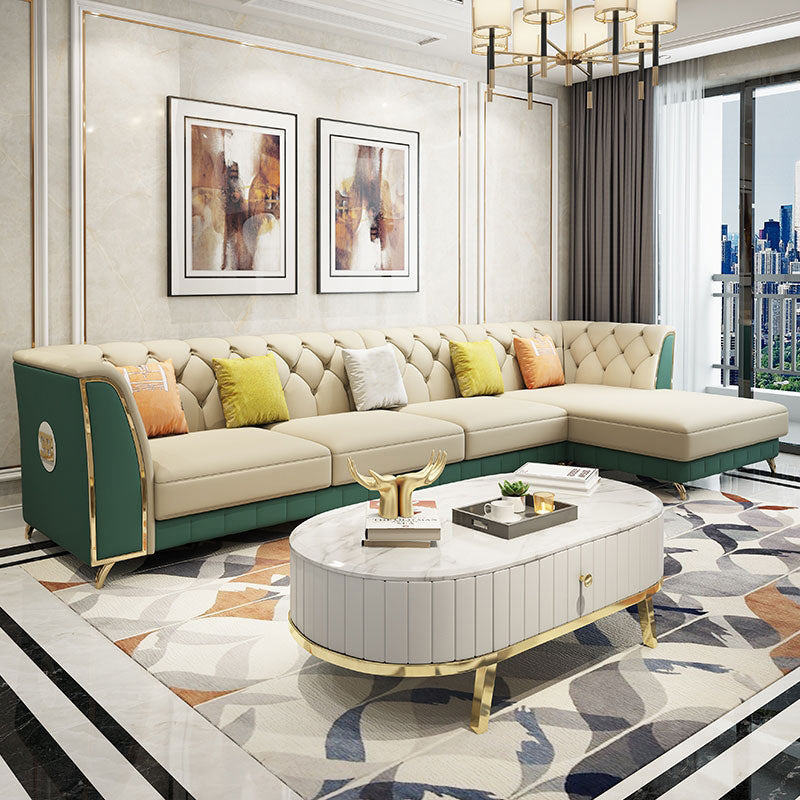 革タキシードアームセクショナルソファ33.46 "房状のスプリットバックソファ