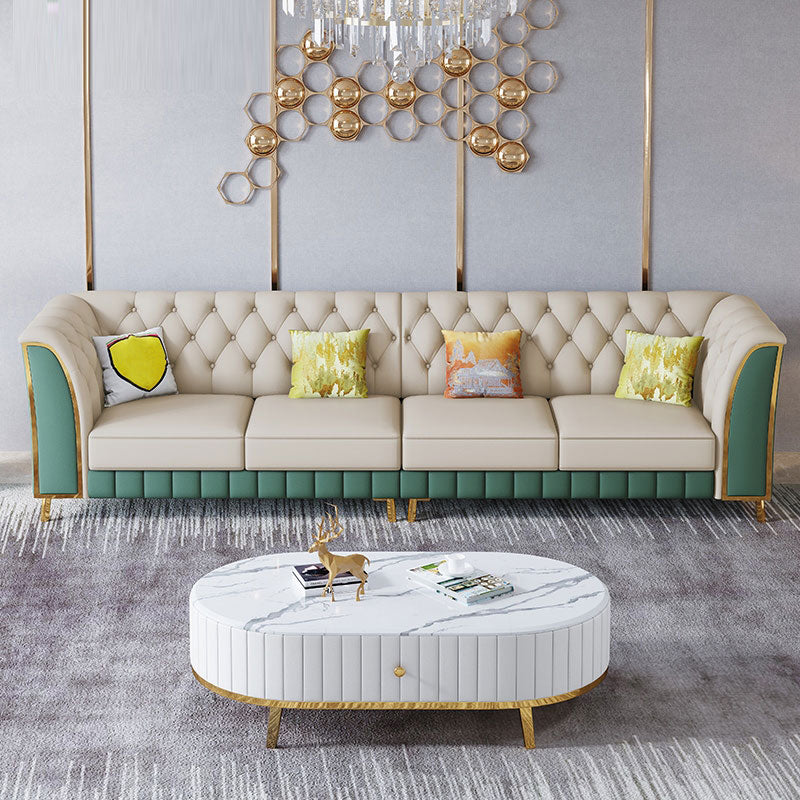 革タキシードアームセクショナルソファ33.46 "房状のスプリットバックソファ