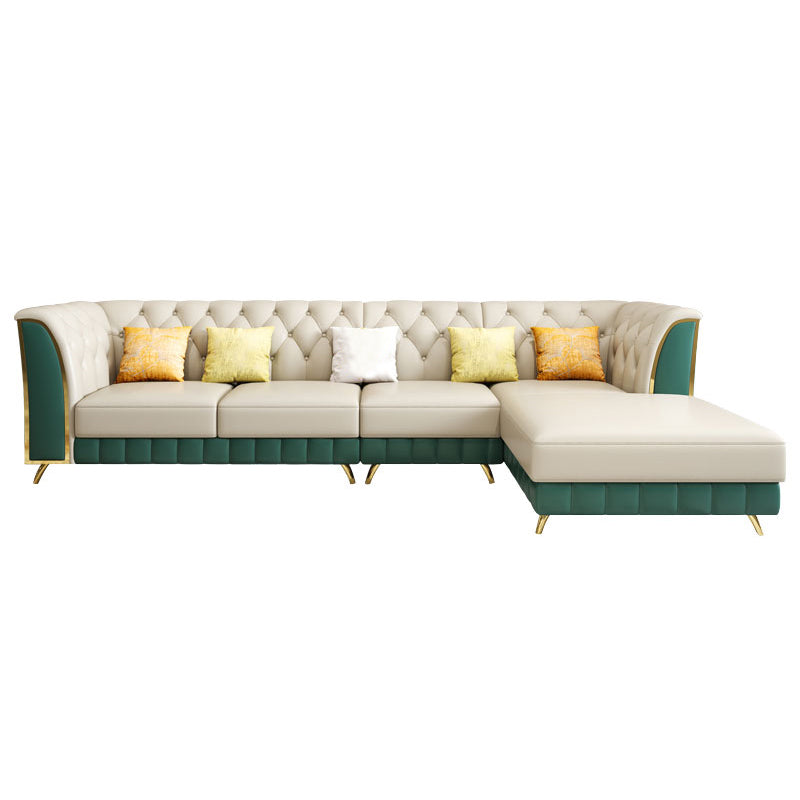 Leather Tuxedo Arm Sectional Sofa 33.46"High Tufted Split-Back Sofa