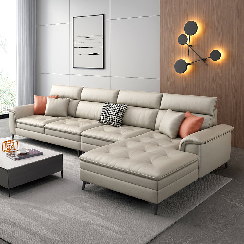 Faux Leather Stain-Resistant L-Shape Sectional Sofa with Chaise for Four People Beige Right Clearhalo 'furn' 'furn_sectionals' 'Furniture' 'Living Room Furniture' 'Sectionals' 5158633