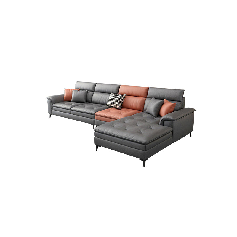 Faux Leather Stain-Resistant L-Shape Sectional Sofa with Chaise for Four People Clearhalo 'furn' 'furn_sectionals' 'Furniture' 'Living Room Furniture' 'Sectionals' 5158636