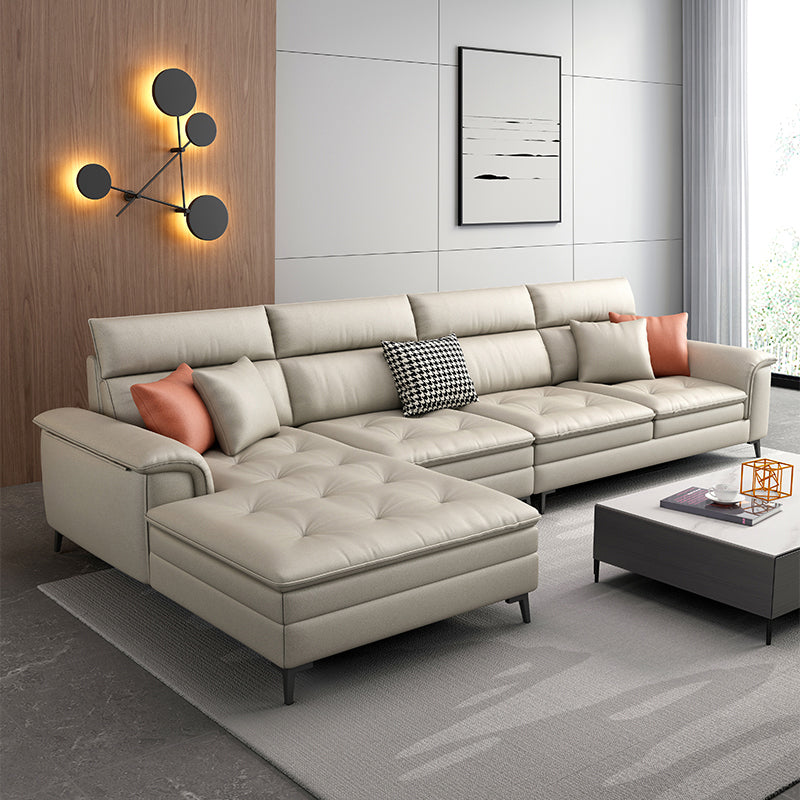 Faux Leather Stain-Resistant L-Shape Sectional Sofa with Chaise for Four People Beige Left Clearhalo 'furn' 'furn_sectionals' 'Furniture' 'Living Room Furniture' 'Sectionals' 5158641