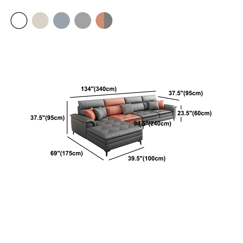 Faux Leather Stain-Resistant L-Shape Sectional Sofa with Chaise for Four People Clearhalo 'furn' 'furn_sectionals' 'Furniture' 'Living Room Furniture' 'Sectionals' 5158644