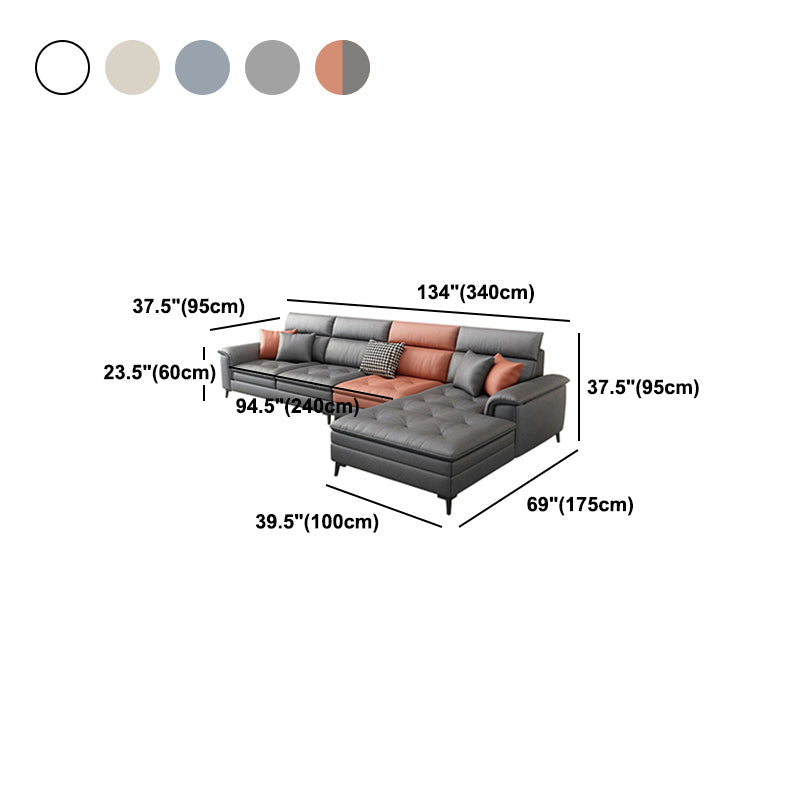 Faux Leather Stain-Resistant L-Shape Sectional Sofa with Chaise for Four People Clearhalo 'furn' 'furn_sectionals' 'Furniture' 'Living Room Furniture' 'Sectionals' 5158645