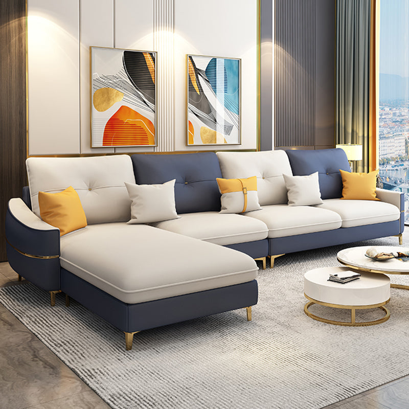 Square Arm Faux Leather Furniture Sectionals in Blue and White Clearhalo 'furn' 'furn_sectionals' 'Furniture' 'Living Room Furniture' 'Sectionals' 5158706