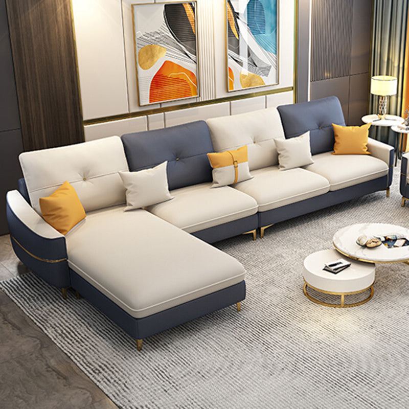 Square Arm Faux Leather Furniture Sectionals in Blue and White Clearhalo 'furn' 'furn_sectionals' 'Furniture' 'Living Room Furniture' 'Sectionals' 5158707