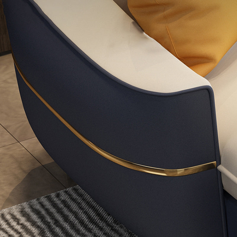 Square Arm Faux Leather Furniture Sectionals in Blue and White Clearhalo 'furn' 'furn_sectionals' 'Furniture' 'Living Room Furniture' 'Sectionals' 5158711