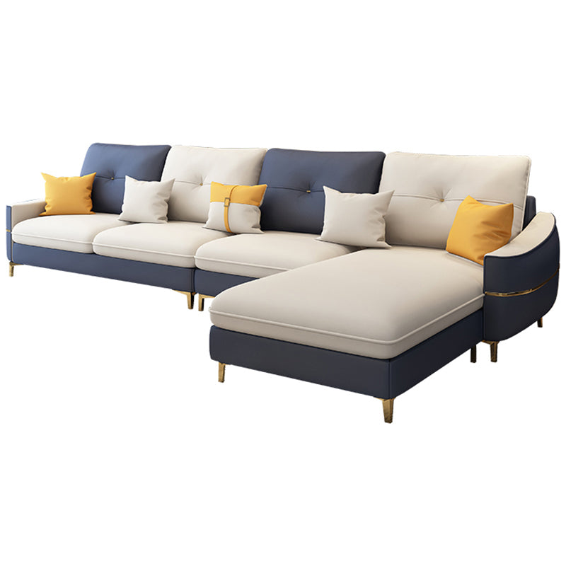 Square Arm Faux Leather Furniture Sectionals in Blue and White 110"L x 67"W x 33.5"H Right Clearhalo 'furn' 'furn_sectionals' 'Furniture' 'Living Room Furniture' 'Sectionals' 5158712