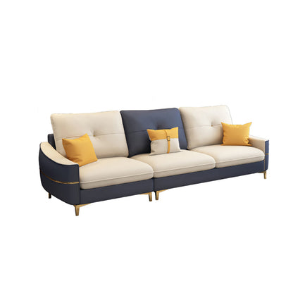 Square Arm Faux Leather Furniture Sectionals in Blue and White 98"L x 35"W x 33.5"H Horizontal Clearhalo 'furn' 'furn_sectionals' 'Furniture' 'Living Room Furniture' 'Sectionals' 5158714