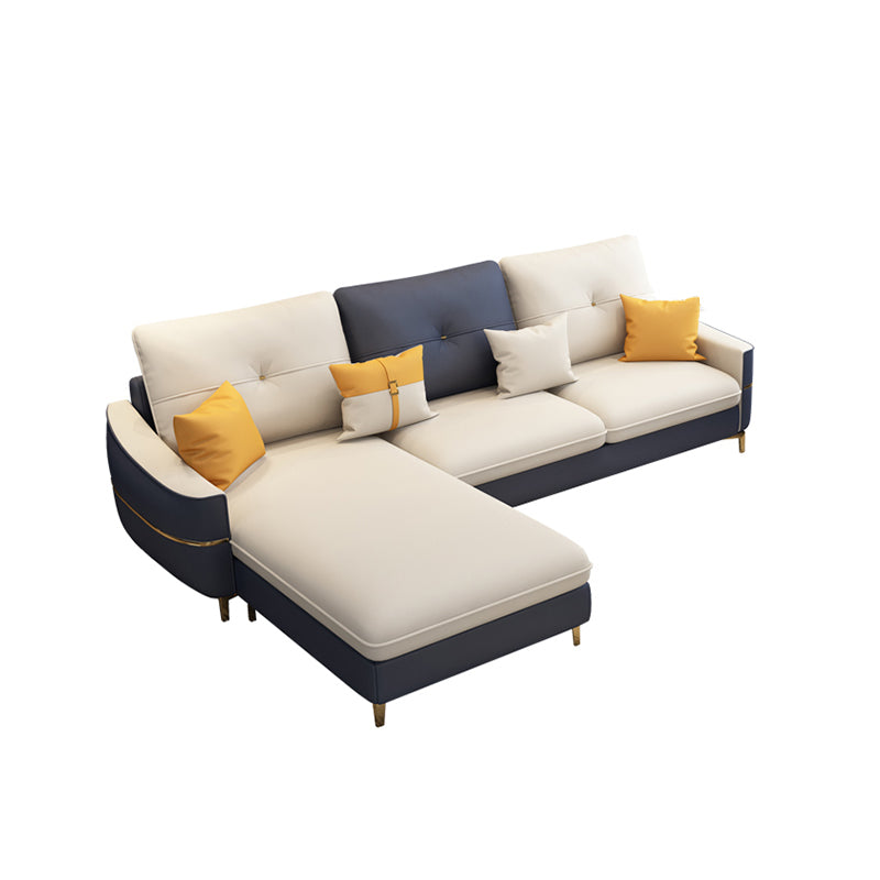 Square Arm Faux Leather Furniture Sectionals in Blue and White 98"L x 67"W x 33.5"H Left Clearhalo 'furn' 'furn_sectionals' 'Furniture' 'Living Room Furniture' 'Sectionals' 5158716