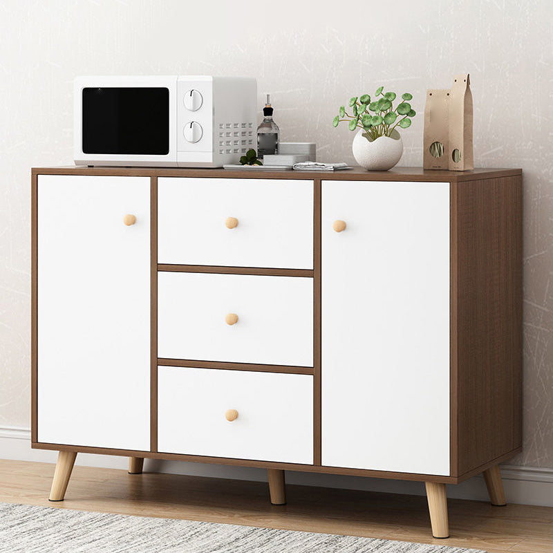 Contemporary Style Sideboard Engineered Wood Dining Sideboard with Storage 39"L x 12"W x 31"H White-Brown Clearhalo 'buffet_sideboard' 'Buffets & Sideboards' 'furn' 'furn_buffet_sideboard' 'Furniture' 'Kitchen & Dining Furniture' 5159037
