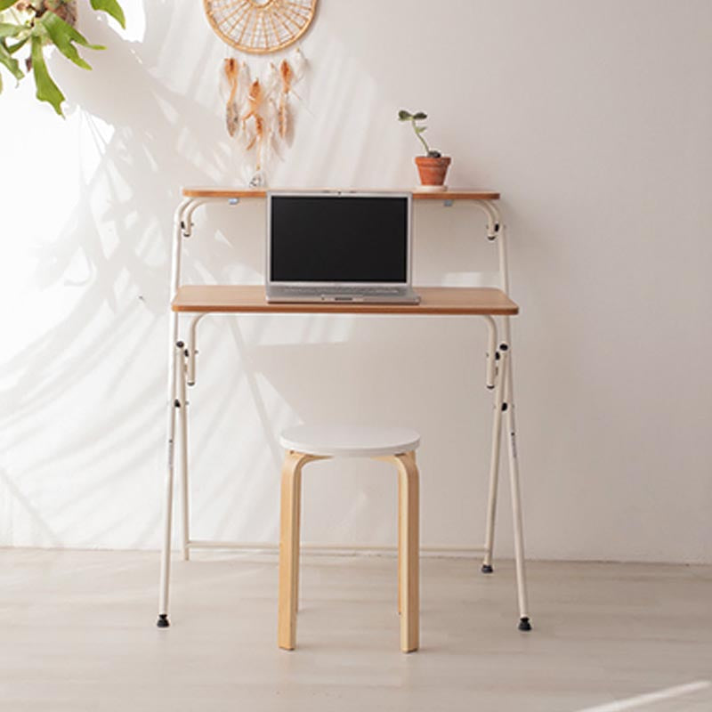 Foldable Office Desk Contemporary Style Writing Desk for Home and Office 33"L x 24"W x 38"H White-Brown Clearhalo 'furn' 'furn_office_desk' 'Furniture' 'Office Desks' 'Office Furniture' 'office_desk' 5159114