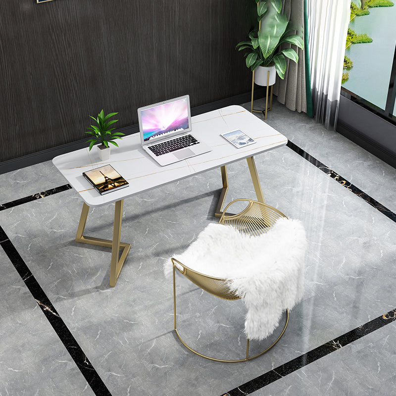 Modern Rectangular Writing Desk Sintered Stone Office Desk for Home White Gold Clearhalo 'furn' 'furn_office_desk' 'Furniture' 'Office Desks' 'Office Furniture' 'office_desk' 5159185
