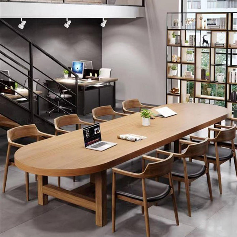 Solid Wood Oval Writing Desk Industrial Style Sled Base Office Desk