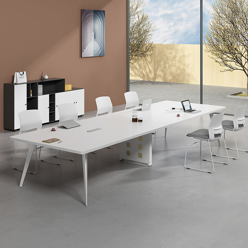 White Manufactured Wood Rectangular Desk Modern Cable Management Office Desk Clearhalo 'furn' 'furn_office_desk' 'Furniture' 'Office Desks' 'Office Furniture' 'office_desk' 5159264