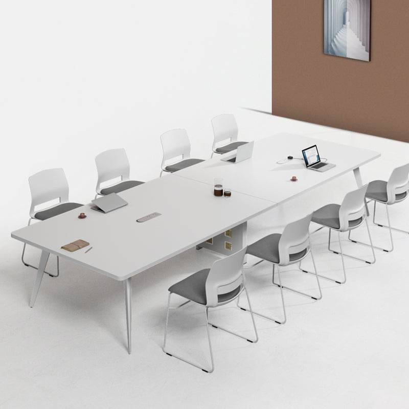 White Manufactured Wood Rectangular Desk Modern Cable Management Office Desk Clearhalo 'furn' 'furn_office_desk' 'Furniture' 'Office Desks' 'Office Furniture' 'office_desk' 5159265