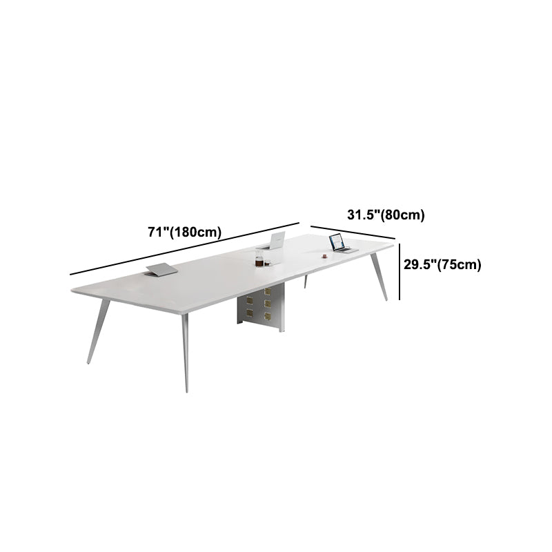 White Manufactured Wood Rectangular Desk Modern Cable Management Office Desk Clearhalo 'furn' 'furn_office_desk' 'Furniture' 'Office Desks' 'Office Furniture' 'office_desk' 5159274
