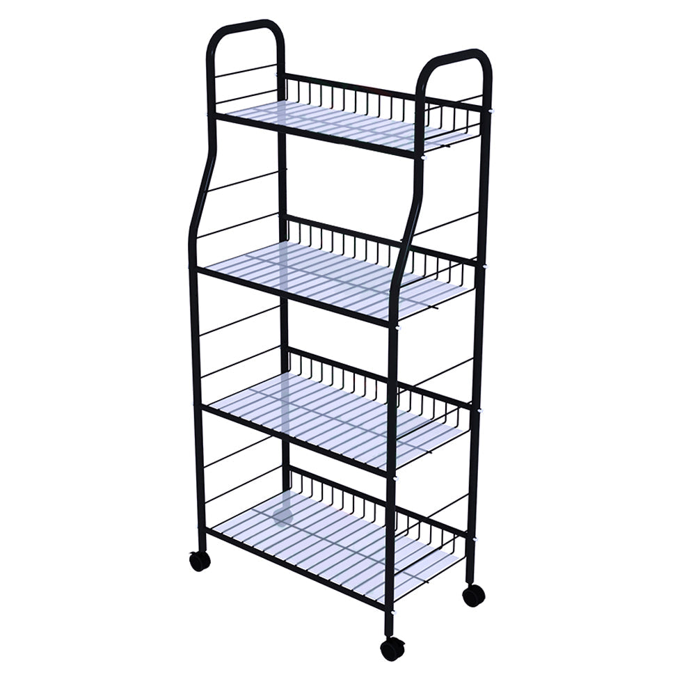 Modern Steel Bookshelf with Wheels Open Bookcase for Living Room