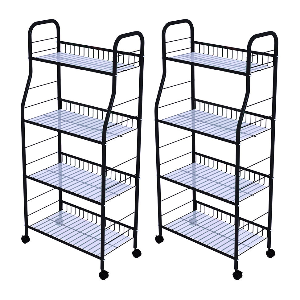 Modern Steel Bookshelf with Wheels Open Bookcase for Living Room