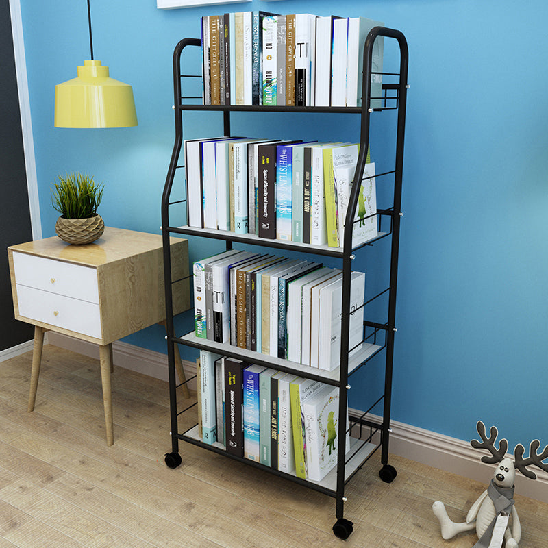 Modern Steel Bookshelf with Wheels Open Bookcase for Living Room