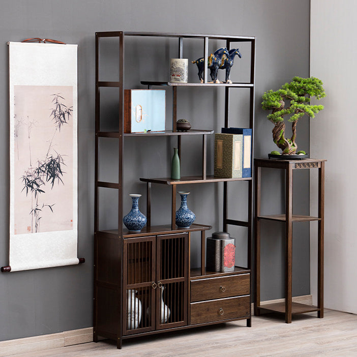 Espresso Shelf Bookcase with Doors Open Back Bookshelf for Office