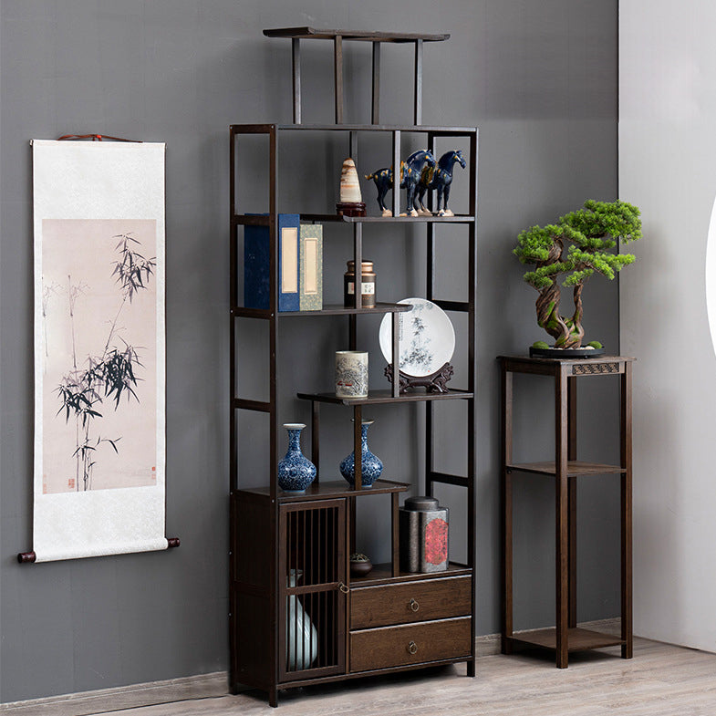 Espresso Shelf Bookcase with Doors Open Back Bookshelf for Office