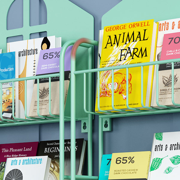 Contemporary Metal Bookcase Wall Mounted Closed Back Bookshelf for Home Office