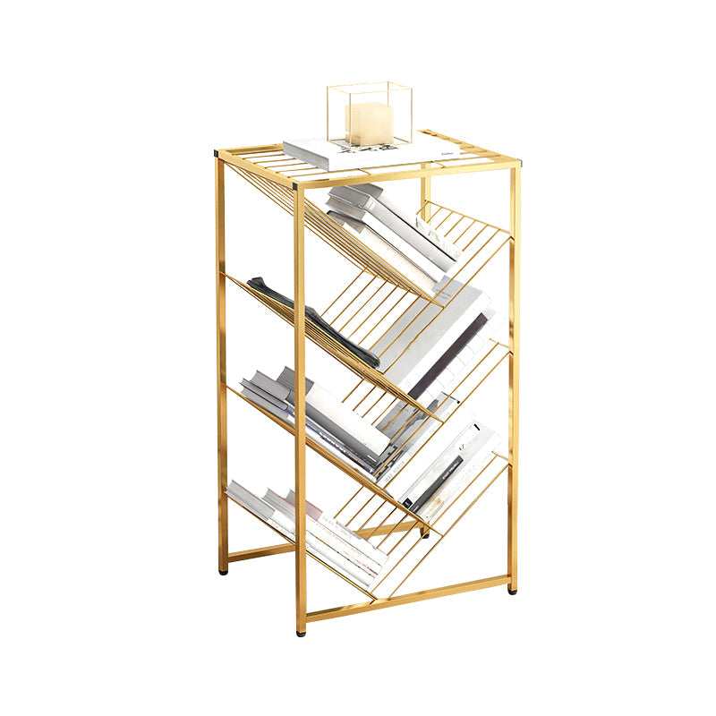 Metal Vertical Geometric Bookcase Contemporary Style Closed Back Shelf 15.7"L x 9.4"W x 33.5"H Gold Clearhalo 'Bookcases' 'furn' 'furn_bookcases' 'Furniture' 'Office Furniture' 5160013