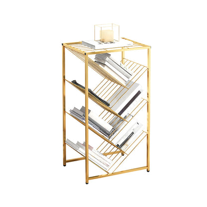 Metal Vertical Geometric Bookcase Contemporary Style Closed Back Shelf 15.7"L x 9.4"W x 33.5"H Gold Clearhalo 'Bookcases' 'furn' 'furn_bookcases' 'Furniture' 'Office Furniture' 5160013