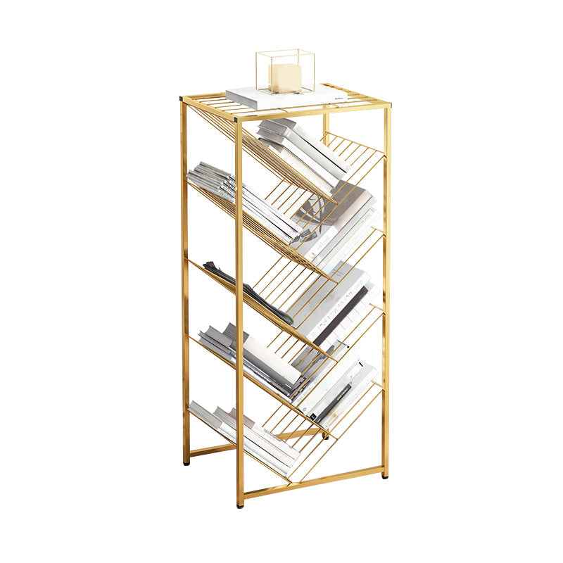 Metal Vertical Geometric Bookcase Contemporary Style Closed Back Shelf 15.7"L x 9.4"W x 41.3"H Gold Clearhalo 'Bookcases' 'furn' 'furn_bookcases' 'Furniture' 'Office Furniture' 5160014